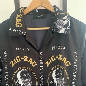 Amiri Silk Zig-Zag Silk Shirt in Black, Size Small Men's